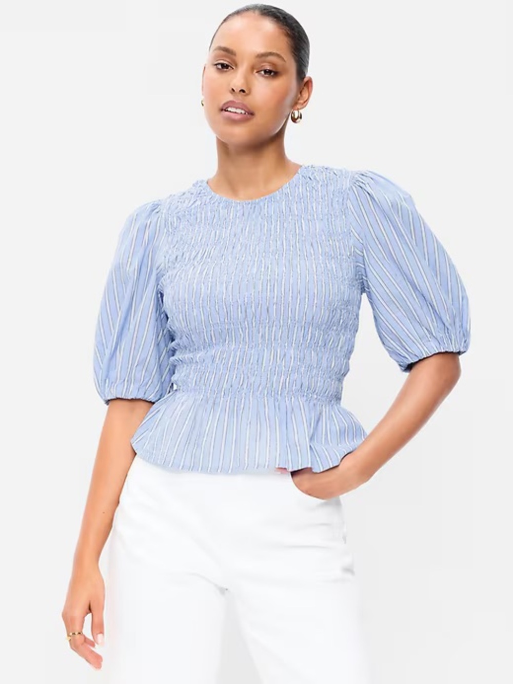 NWOT Puff Sleeve Peplum Smocked Top